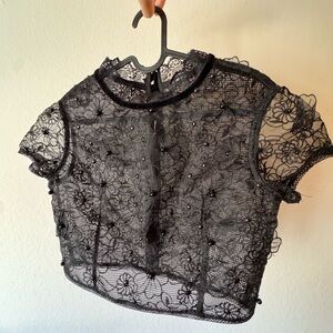 Elegant Black Lace Floral Top